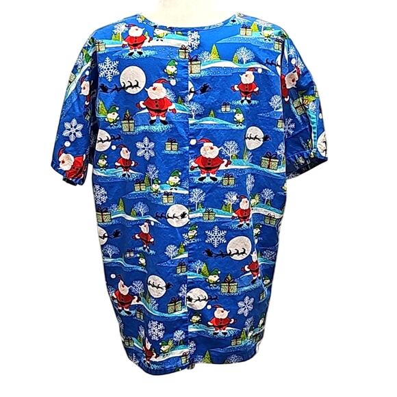Scrub H.Q. Unisex Christmas V-Neck Short Sleeve Top Santa Elves Gifts Size L - Picture 6 of 11